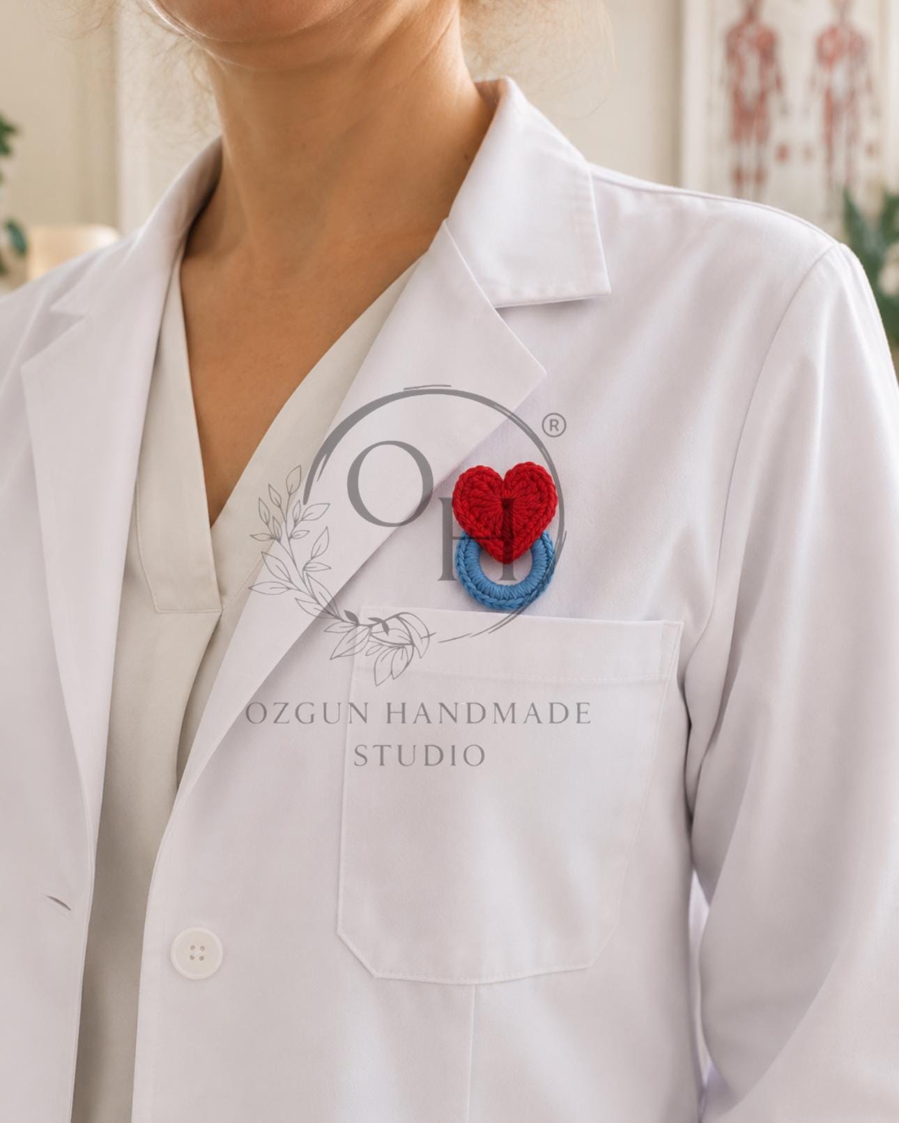Crochet Heart Glasses Holder Brooch & ID Badge Holder