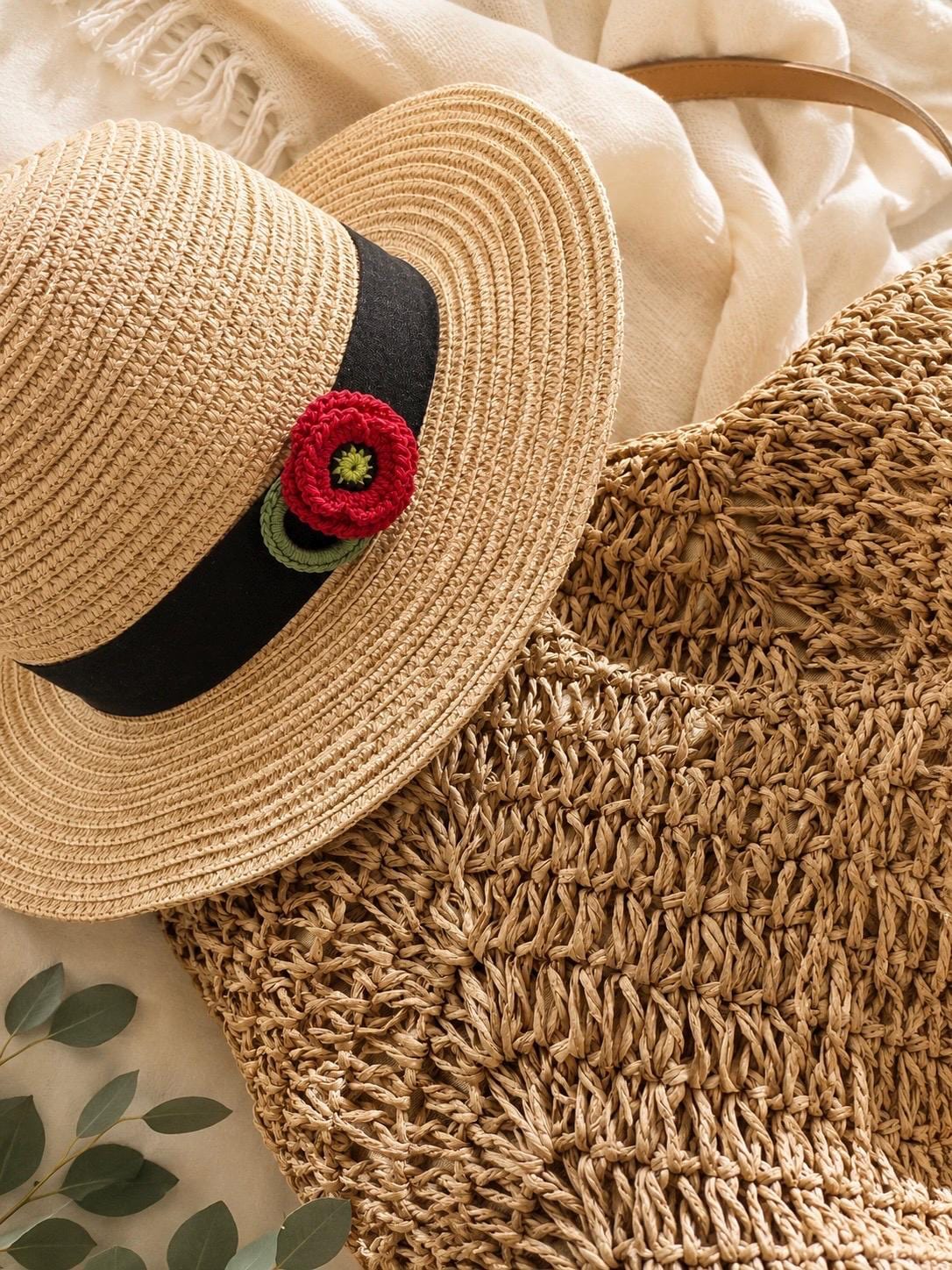 Crocheted Poppy Glasses Holder Brooch, Floral Reading Glasses Accessory