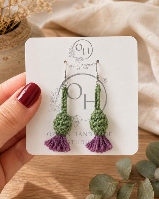 Scottish Thistle Crochet Earrings | Sterling Silver | Handmade Botanical Earrings | Matching Brooch Set Available